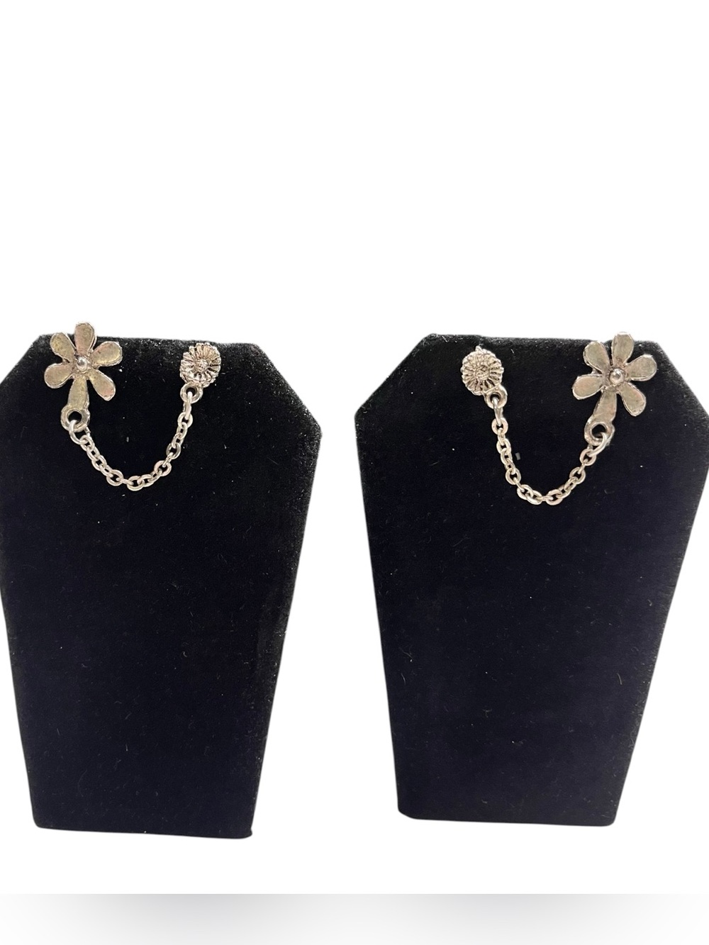 Vtg 925 Sterling Silver Daisy Chain Stud Earrings Multiple Piercing Double Stud